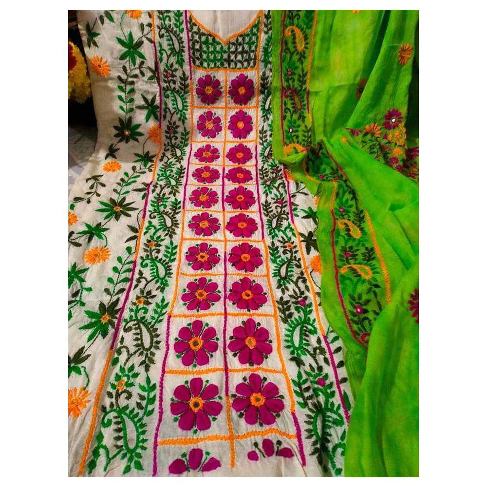 handicraft two piece Cotton salwar kameez -green 
