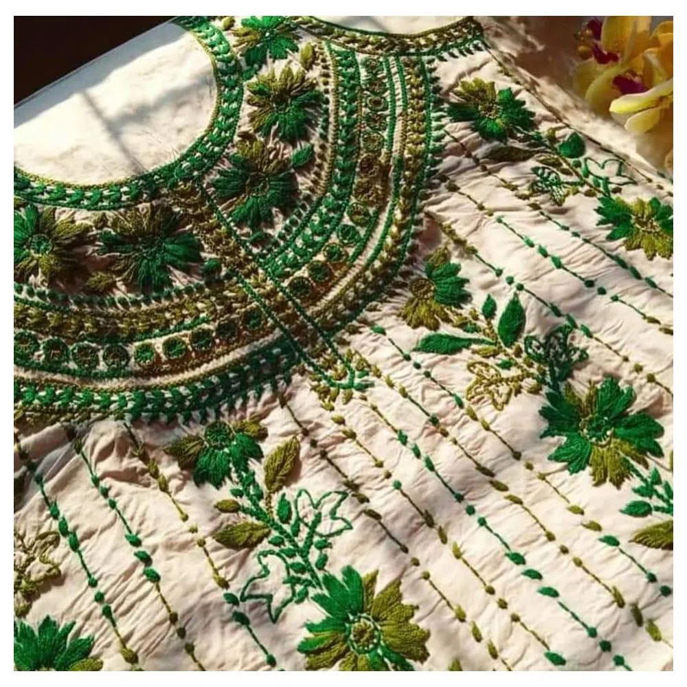 Handicraft Unstitched Cotton Voil Two piece -Green
