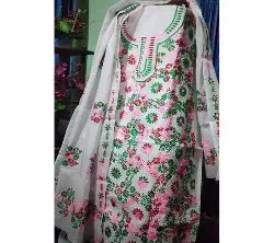 Handicraft Unstitched Cotton Voil Two piece Salwar kameez-white 