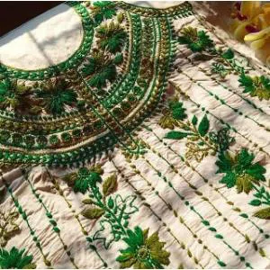 Handicraft Unstitched Cotton Voil Two piece Salwar kameez -Green