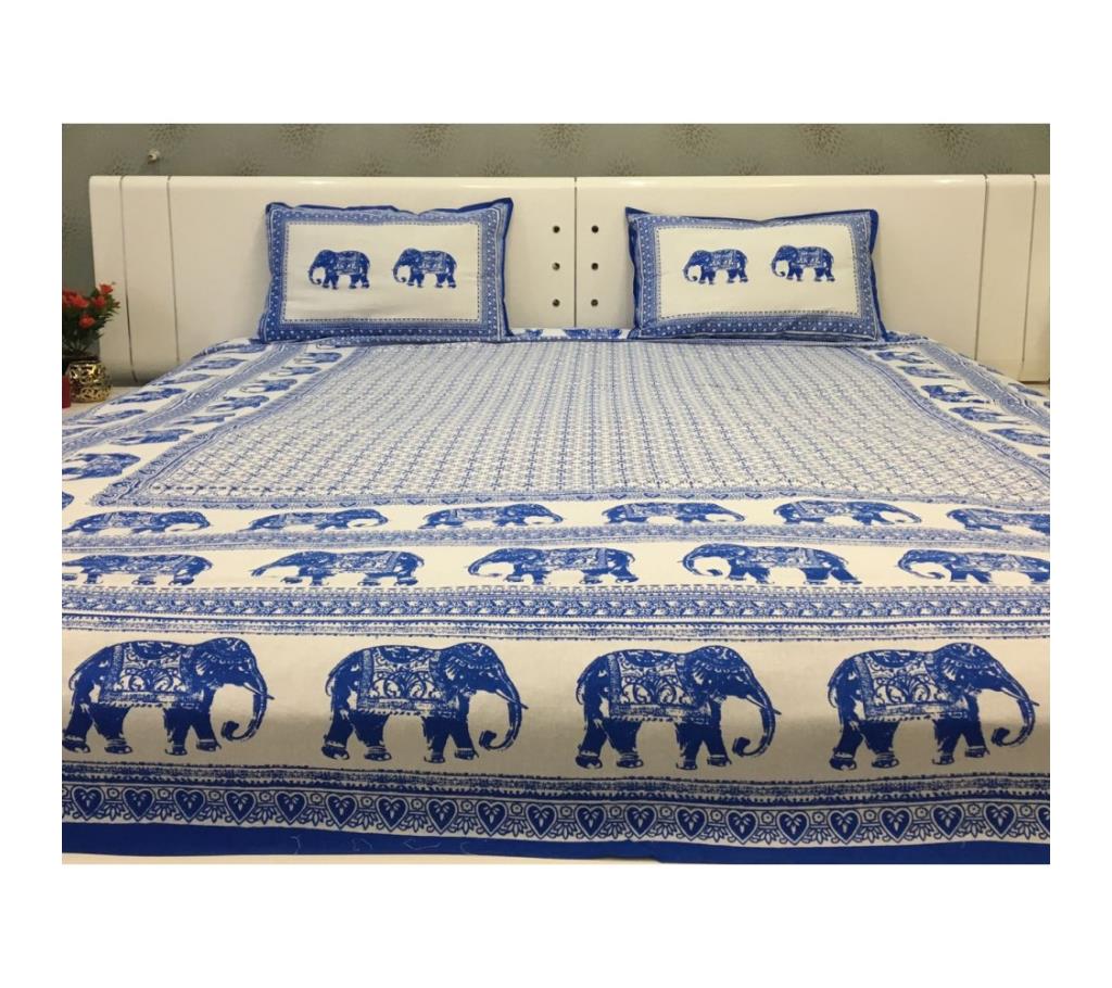 King Size Elephant Triple Border Blue Cotton Bedsheet by Ivoryniche বাংলাদেশ - 742656