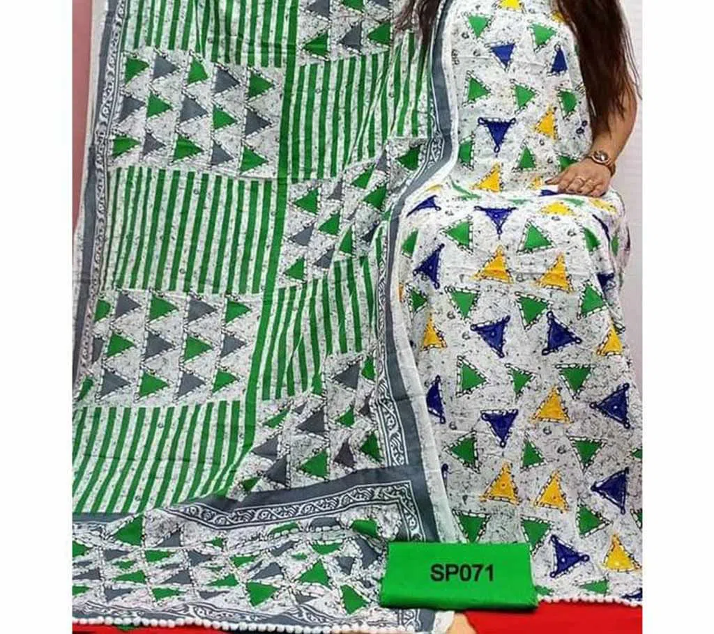 Unstitched Joypuri Cotton Skin Print (Dollar) Shalwar Kameez /Three Piece For Women - Green & White Color