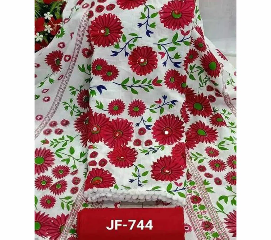 Unstitched Joypuri Cotton Skin Print (Dollar) Shalwar Kameez /Three Piece For Women - Red & White Color