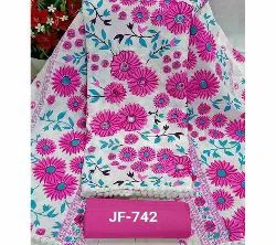 Unstitched Joypuri Cotton Skin Print (Dollar) Shalwar Kameez /Three Piece For Women - White & Pink Color