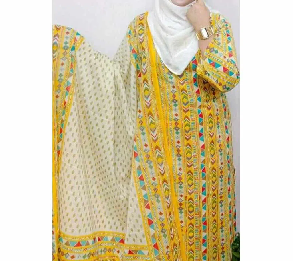 Unstitched Joypuri Cotton Skin Print (Dollar) Shalwar Kameez /Three Piece For Women - Yellow Color