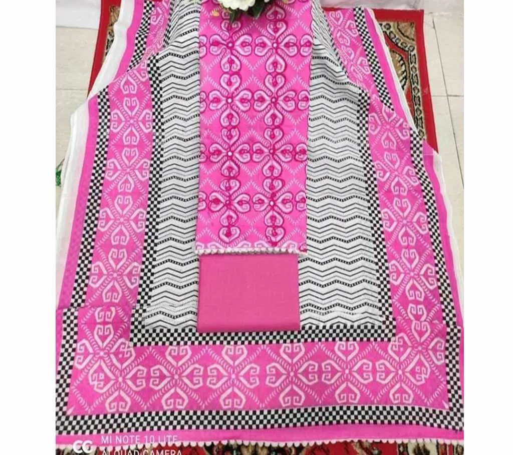 Unstitched Joypuri Cotton Skin Print ( Dollar) Shalwar Kameez /Three Piece For Women - Pink & Ash Color