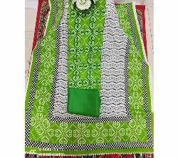 Unstitched Joypuri Cotton Skin Print ( Dollar) Shalwar Kameez /Three Piece For Women - Green Color