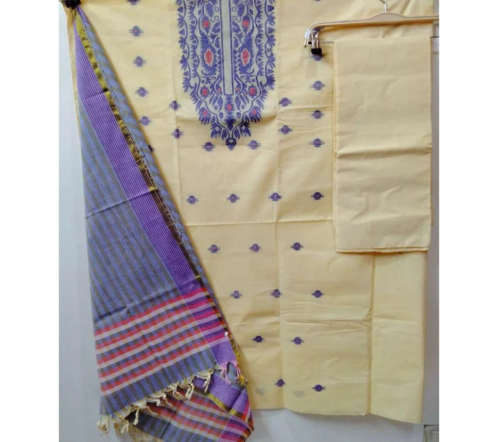 Unstitched Taat Jamdani Design Cotton Three Pieces