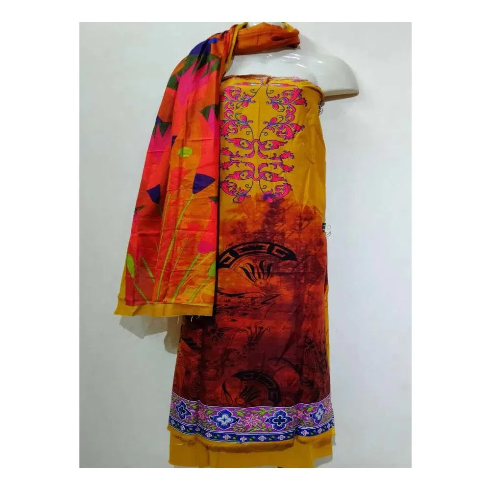 Unstitched Pakistani Multicolor Digital Print Cotton Three Pieces