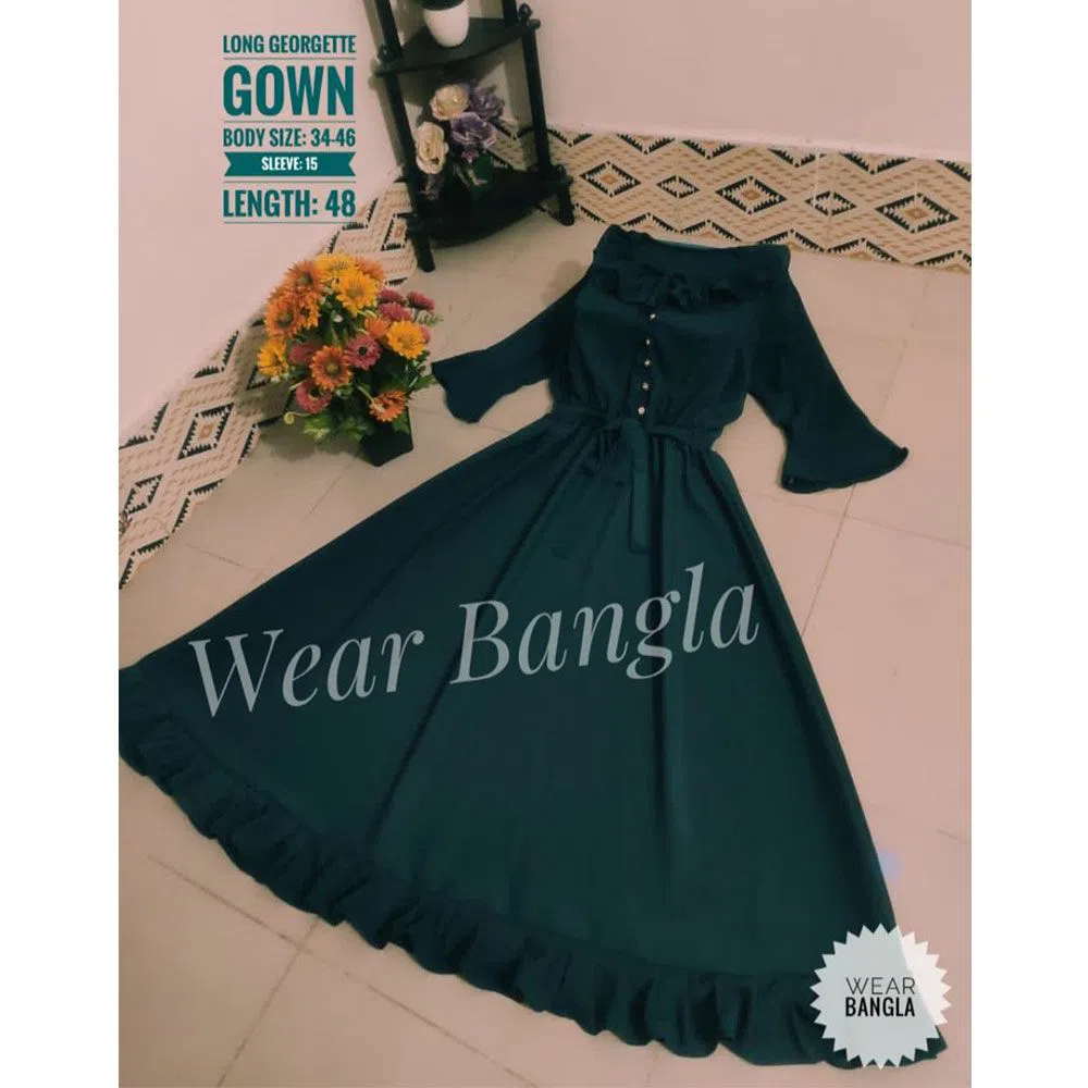 Long_Georgette_Gown, Green Colour, Georgette Material