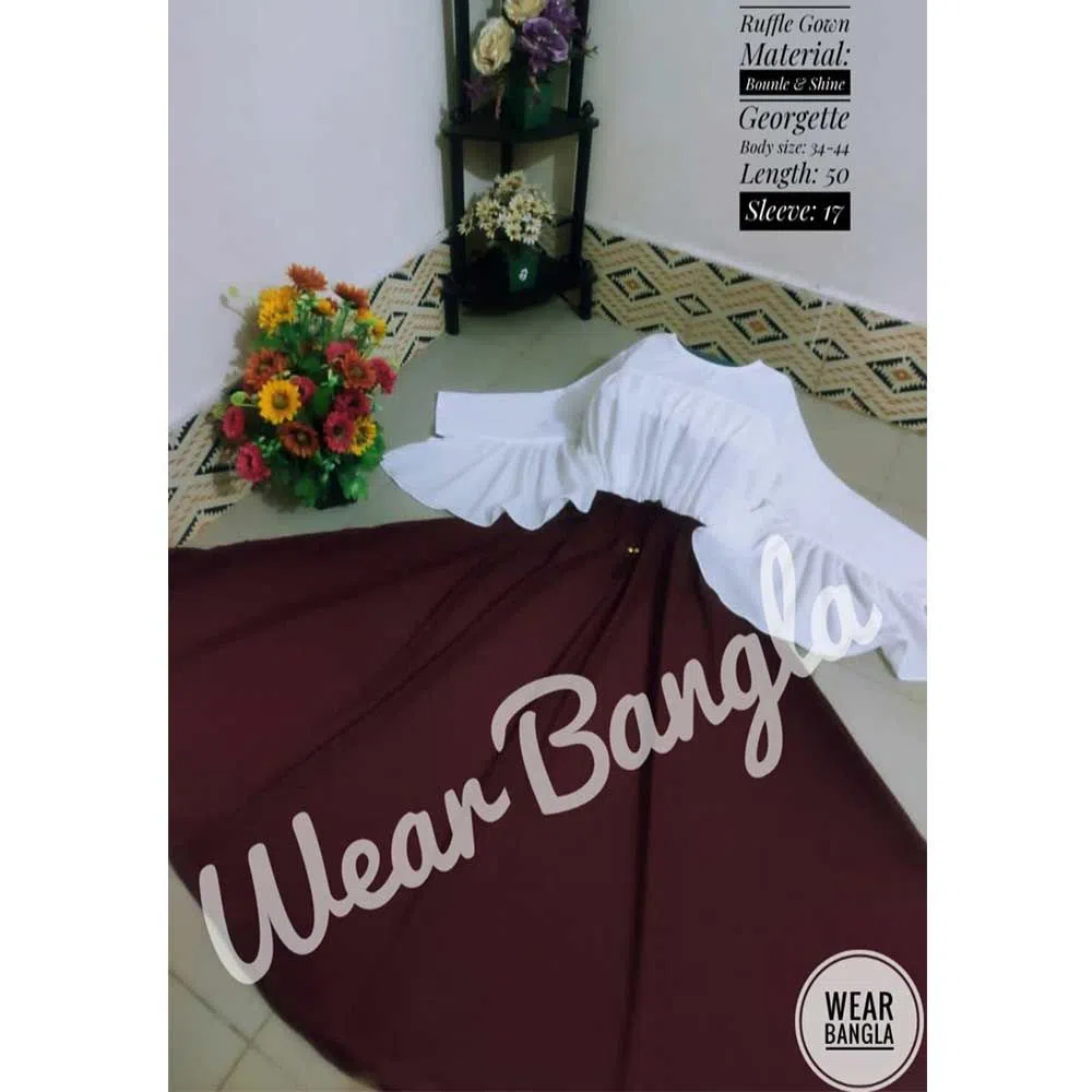 Ruffle_Gown, Maroon Colour, Material: High Quality Bauble & Shine Georgette