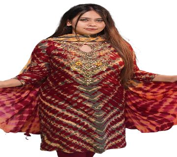 Tie-dye Batik Readymade Three Piece for Women - Maroon