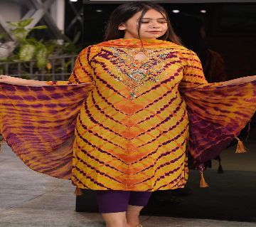 Tie-dye Batik Readymade Three Piece for Women - Yellow