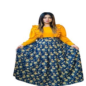 Dubai Cherry & Alex Georgette Turkish Gown for Women - Yellow