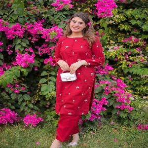Linen Embroidery Readymade Salwar Kameez 2pcs for Women
