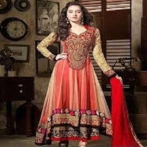 Net Embroidery Semi Stitched Gown For Women