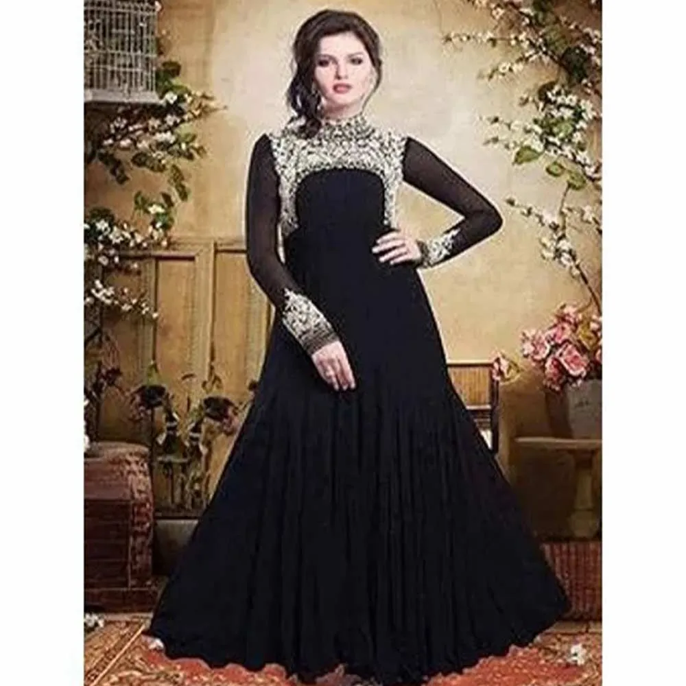 Semi-stitched Georgette Gorgeous Embroidery Party Long Gown Dress