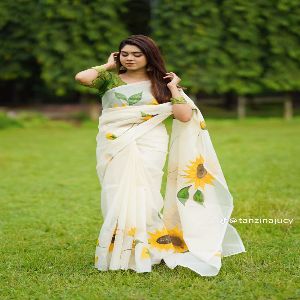 New Stylish Half Silk Screen Printed Saree without Blouse for Women
