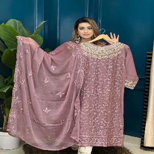 High Quality Georgette Embroidery Readymade New Stylish Party Dress for Women