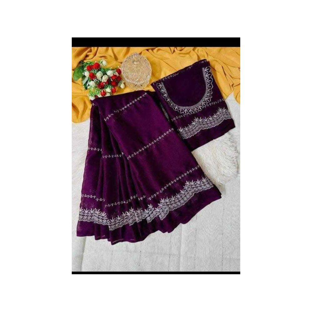 Georgette High Quality Stylish Saree with Unstitched Blouse for Women