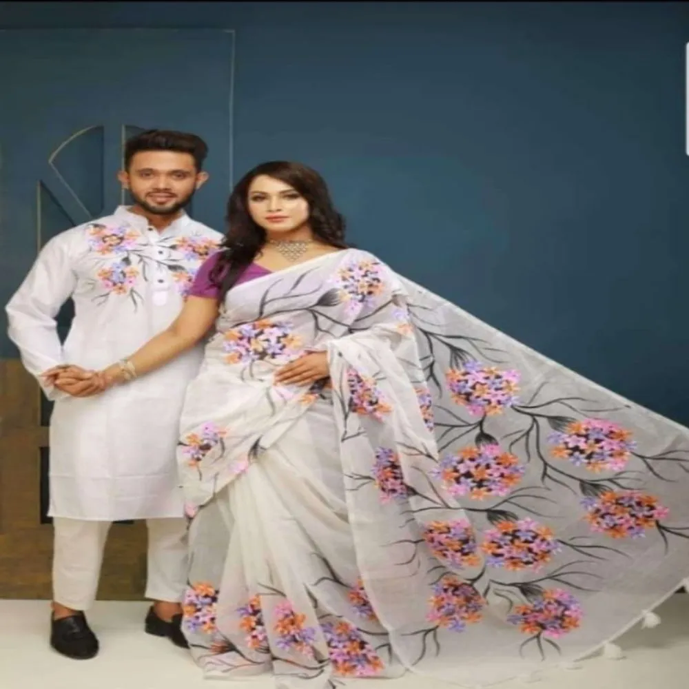 Half Silk Saree And Dhupian panjabi For Combo Couple Dress no blouse piece 