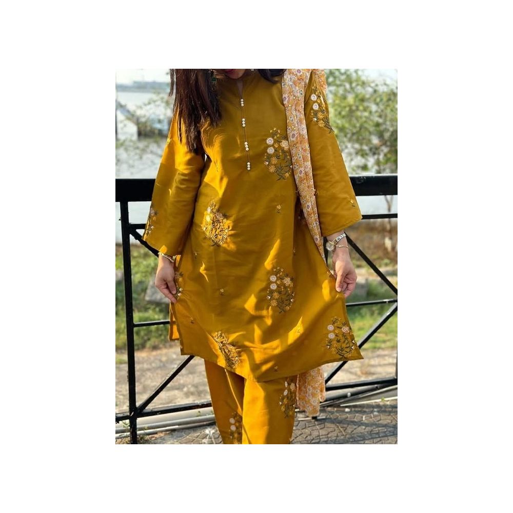 VIP Linen Embroidery Work Readymade Three Piece for Women