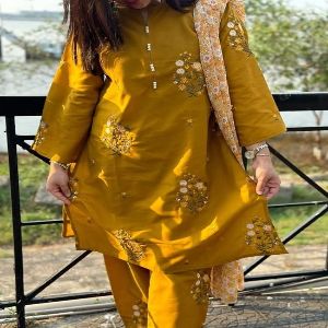 VIP Linen Embroidery Work Readymade Three Piece for Women