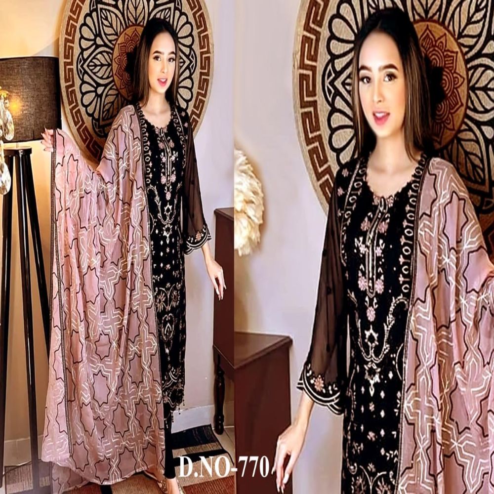 High Quality Georgette Embroidery Semi-Stitched New Stylish Party Salwar Kameez 4PCS for Women