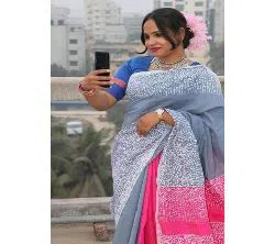 Ash And pink Color Half Silk  Saree For Women-no Blouse piece 