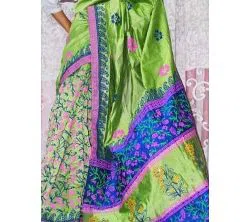Multi Color Half Silk Hand print Saree For Women-no Blouse piece 