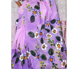 Multi Color Half Silk Hand printed Saree For Women-no Blouse piece 