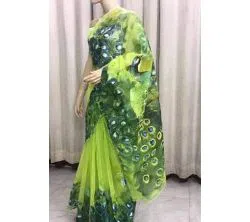 Multi Color Half Silk Hand printed Saree For Women No blouse piece 