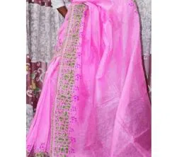 pink Color Half Silk Block print Saree For Women No blouse piece 