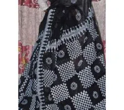 Black white Color Half Silk Block print Saree For Women No blouse piece 