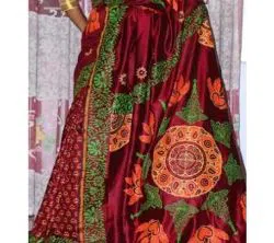 Multi Color Half Silk Block print Saree For Women-No blouse piece 
