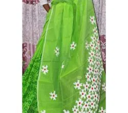 Lemon Color Half Silk Block print Saree For Women-No blouse piece 