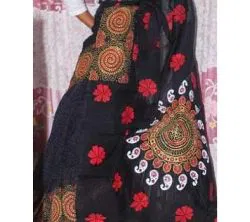 Black Color Half Silk Block print Saree For Women-No blouse piece 