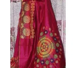 Multi Color Half Silk Block print Saree For Women-No blouse piece 