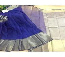 Blue Color Half Silk Saree For Women-No blouse piece 