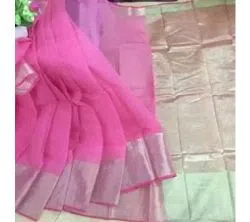 Pink Color Half Silk  Saree For Women no blouse piece 