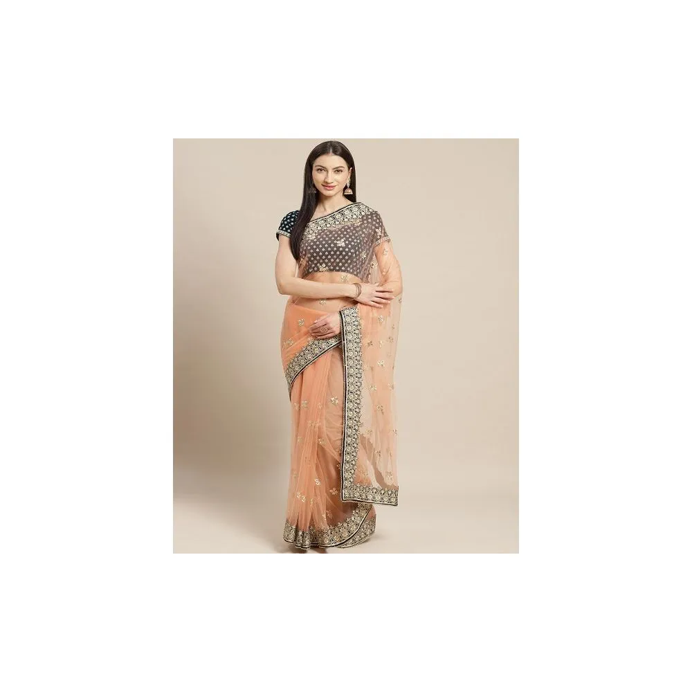 Bollywood Designer Organza Saree With Embroidery and Stone Work Velvet Blouse 