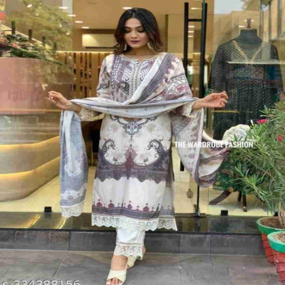 New Exclusive Design Linen Screen Print Readymade Three Piece Dress for Girls and Women