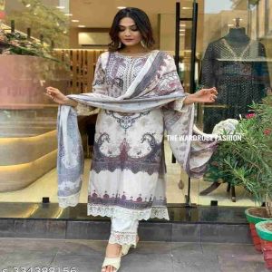 New Exclusive Design Linen Screen Print Readymade Three Piece Dress for Girls and Women