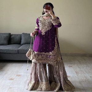 High Quality Embroidery New Stylish Readymade Party Sharara Suit Dress for Women