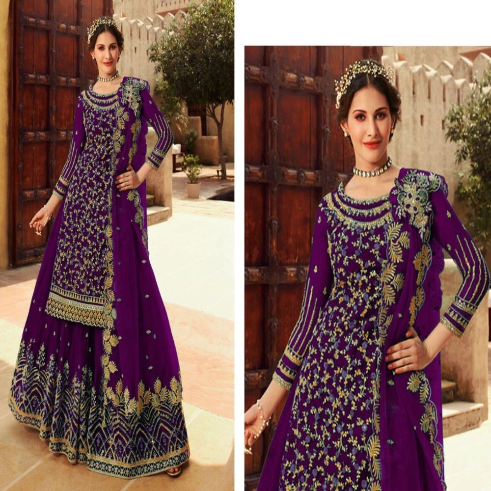 Semi Stitched Weightless Georgette Embroidery Sharara Suits for Women