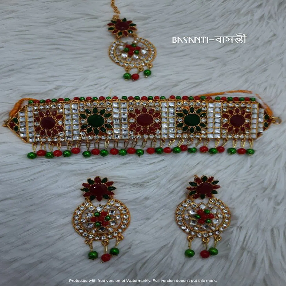 Traditional Wedding/Party Bridal Choker Necklace Earrings And Tikli Jewellery Set