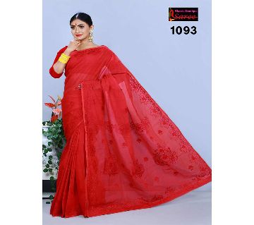 Pure Cotton Saree with Hand Embroidery and Cutwork+ Blouse Piece Cb-1093