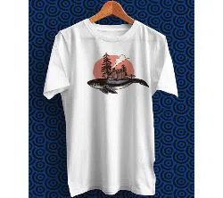 Adventure Whale White Polyester Half Sleeve T-Shirt for Men