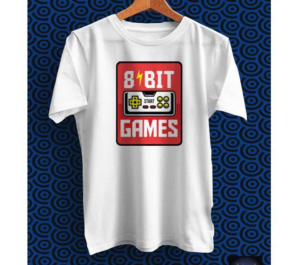 Retro Gamepad White Polyester Half Sleeve T-Shirt for Men