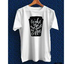 Coffee Cup White Polyester Half Sleeve T-Shirt for Men